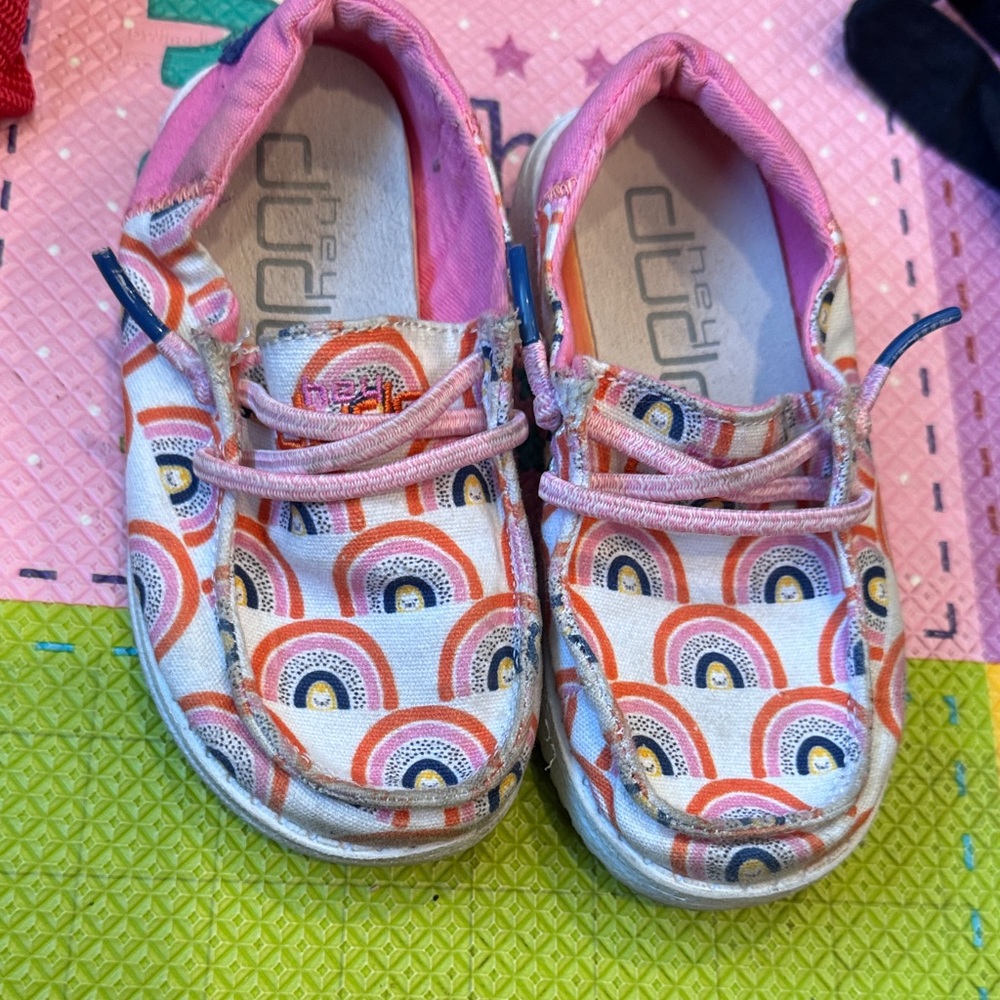 Hey Dude Kids Moccasins - Pink and Cream Rainbow